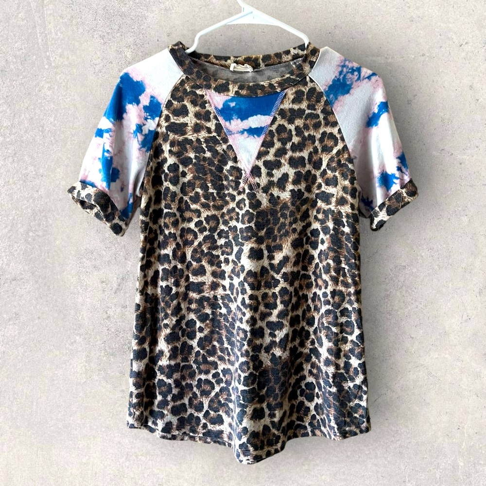 Leopard Print Tee Trendy Leopard Pattern Acid Tie Dye Tee Shirt